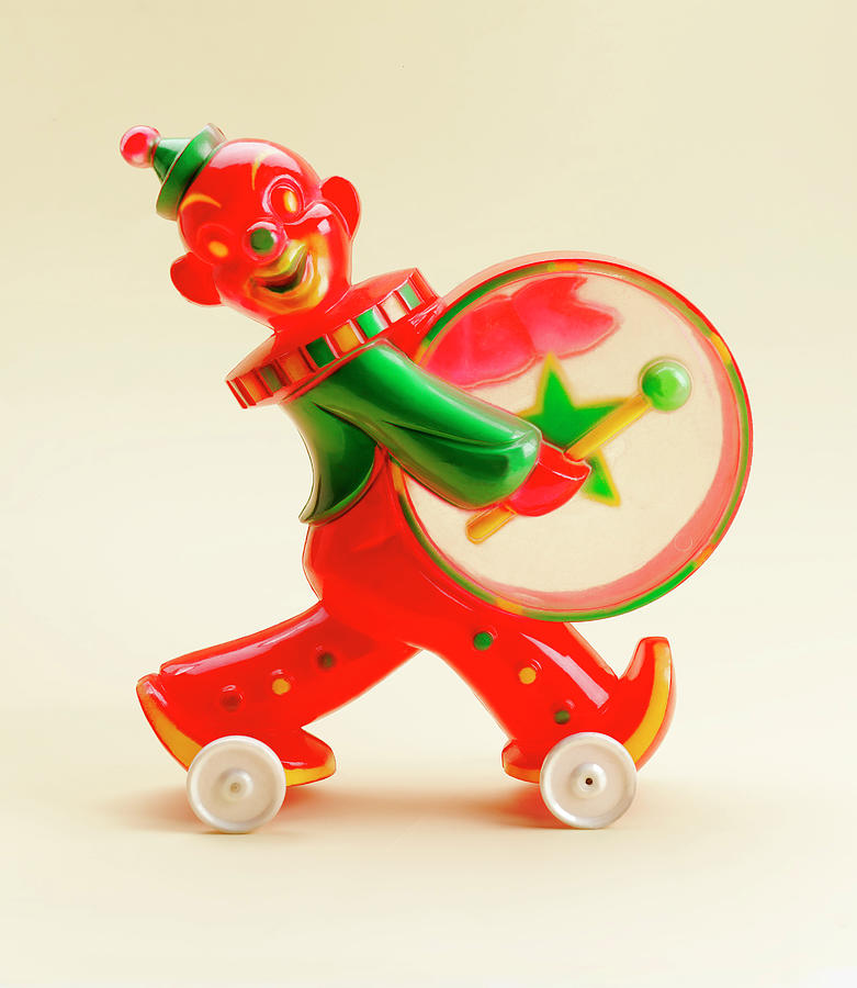 Music Drawing - Clown With Bass Drum on Wheels by CSA Images