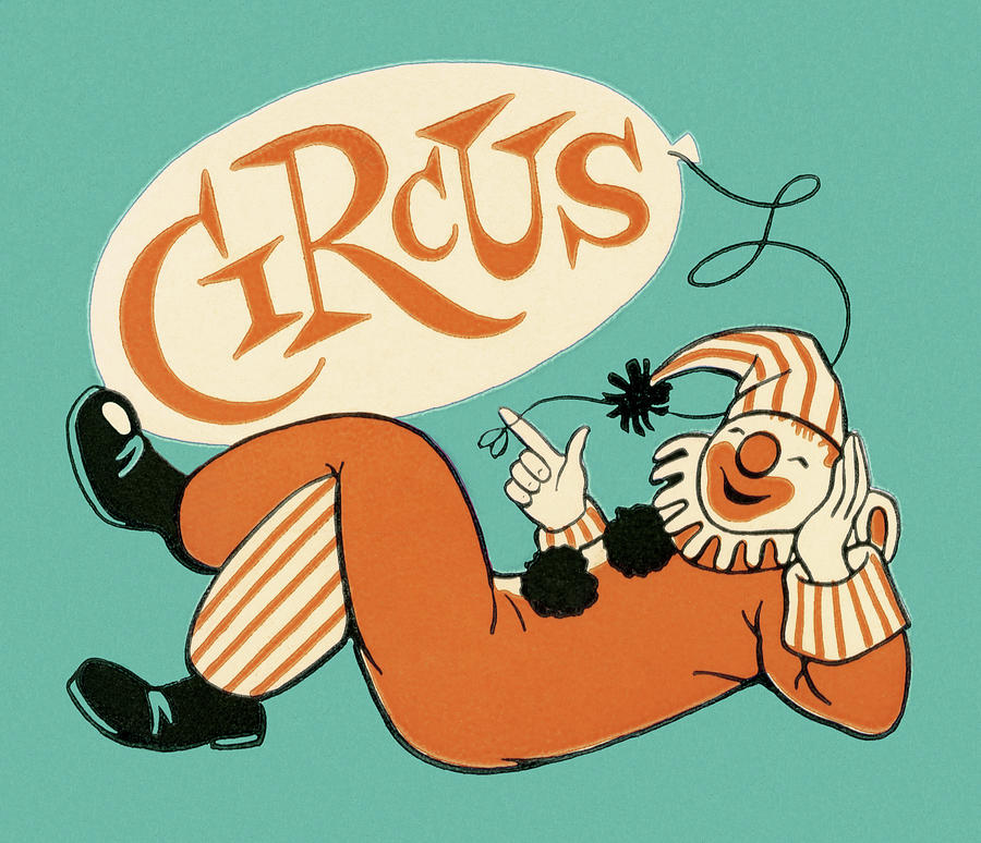 Typography Drawing - Clown With Circus Balloon by CSA Images
