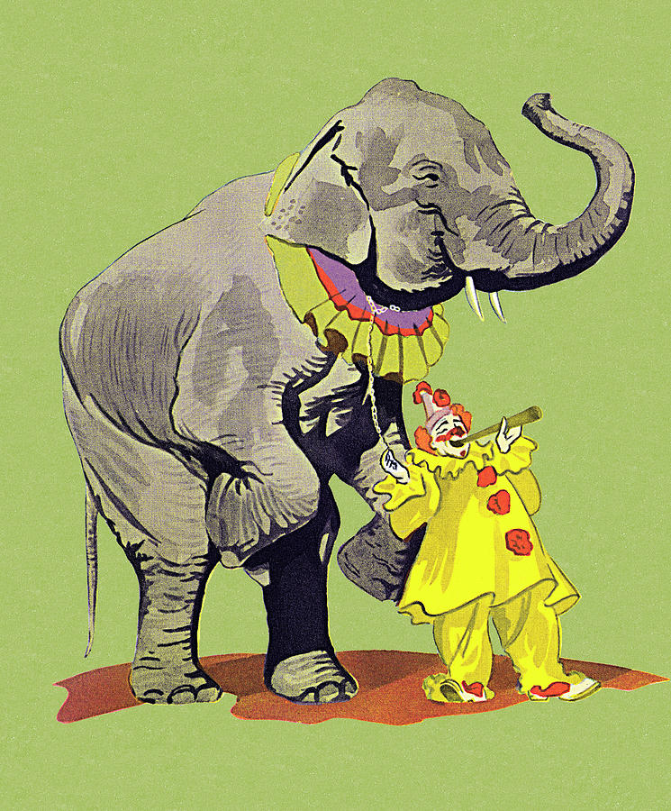 Vintage Drawing - Clown With Elephant by CSA Images
