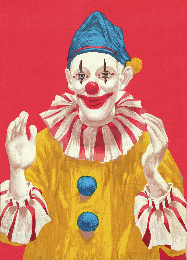 Vintage Drawing - Clown With Hands Raised by CSA Images