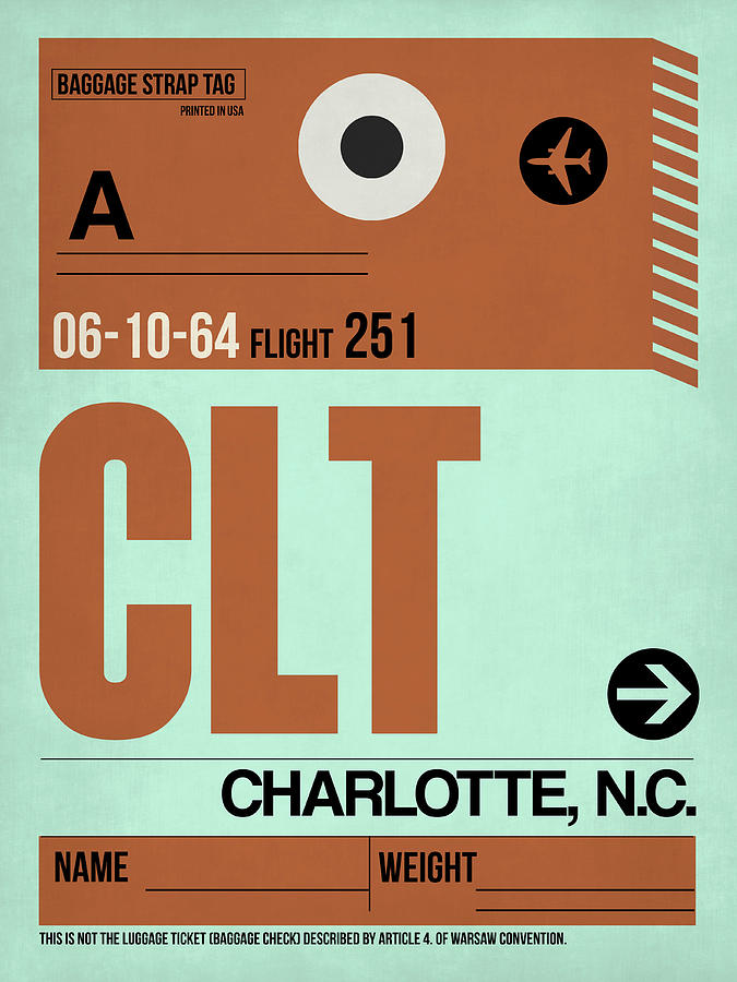 Charlotte Digital Art - CLT Charlotte Luggage Tag I by Naxart Studio