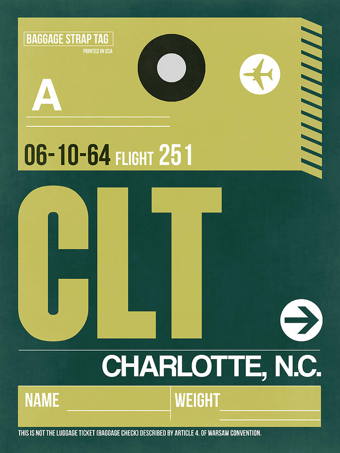 Charlotte Digital Art - CLT Charlotte Luggage Tag II by Naxart Studio