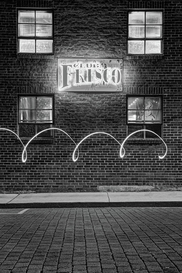 Club Frisco Neon And Four Windows - Rogers Arkansas Monochrome Photograph