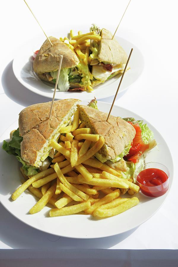 Bread Photograph - Club Sandwich With Chips by Petr Gross