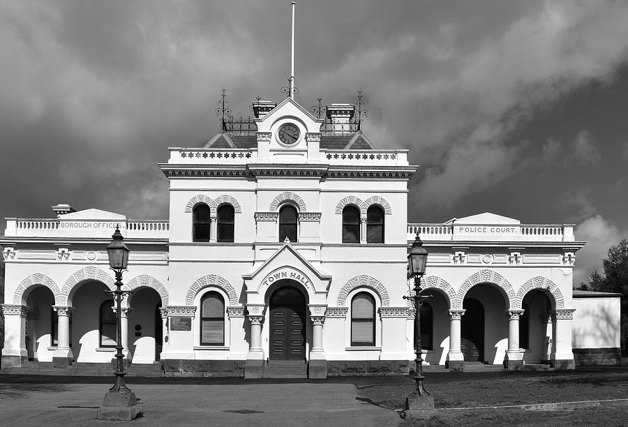Clunes Town Hall BW Photograph by Yolanda Caporn
