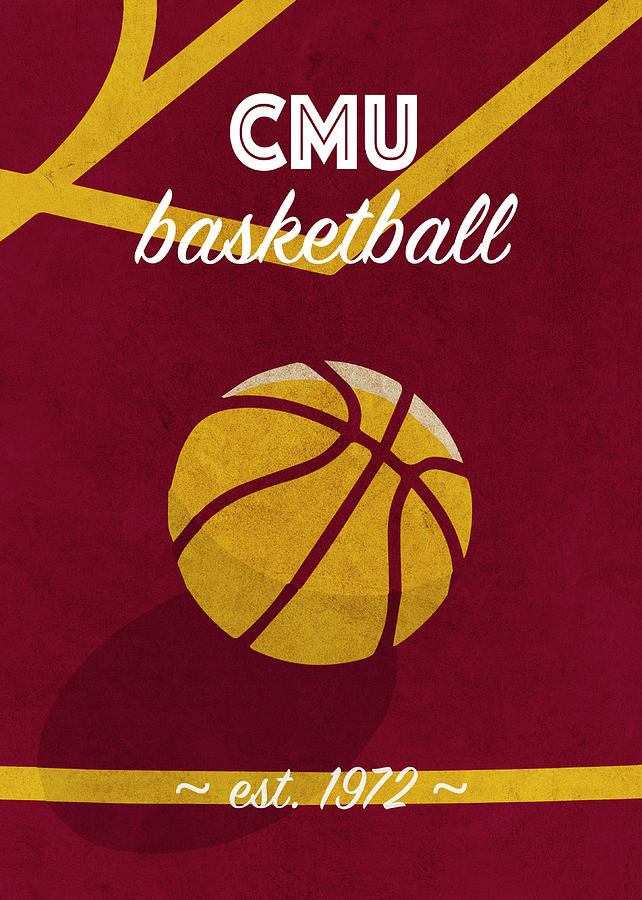 CMU University Retro College Basketball Team Poster Mixed Media by