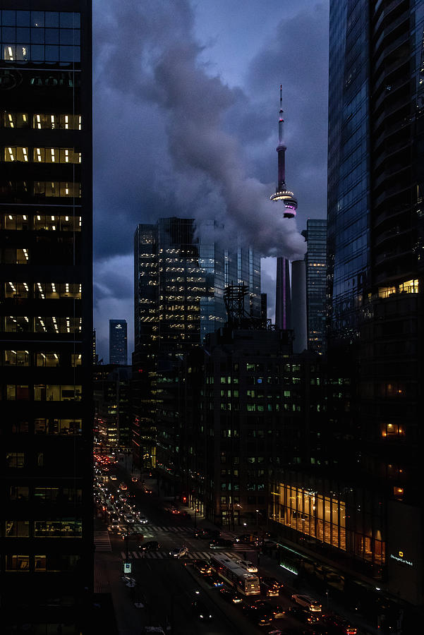Architecture Photograph - Cn Tower And Tall Buildings In Downtown Toronto, Canada At Night. by Cavan Images