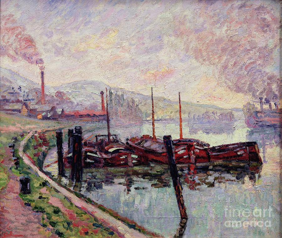 Coal Barges Painting by Armand Guillaumin