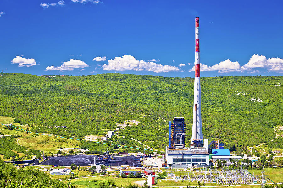 Coal fossil fuel power plant in green Plomin valley and highest  Photograph by Brch Photography