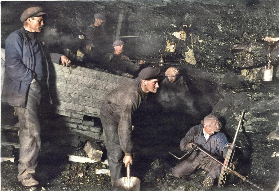 Coal Mine Workers  1918 Colorized By Ahmet Asar Colorized By Ahmet Asar Painting