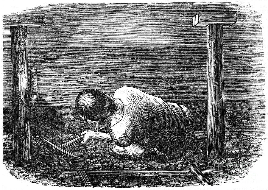 Coal Miner Working A Narrow Seam Drawing by Print Collector