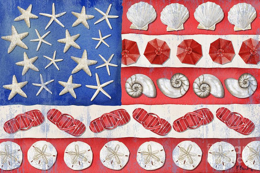 Shell Painting - Coastal American Flag by Paul Brent