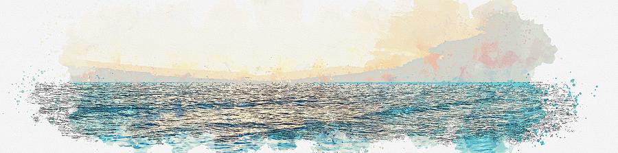 coastal horizon watercolor by Ahmet Asar Painting by Celestial Images