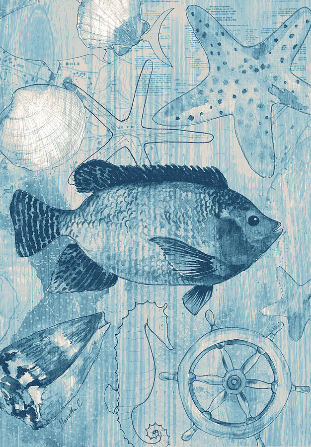 Fish Mixed Media - Coastal II Blue by Marietta Cohen Art And Design