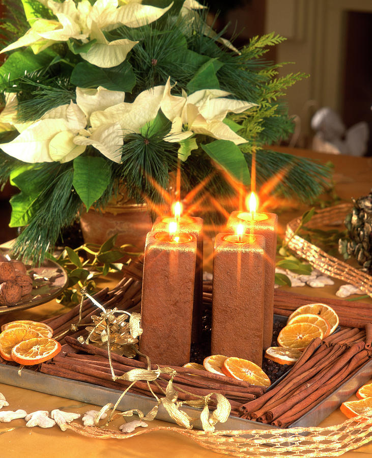 Coaster With Cinnamon Sticks And Advent Candles Photograph by Friedrich Strauss