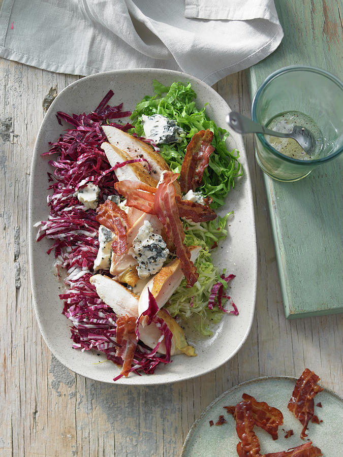Cobb Salad radicchio, Chicory With Roasted, Corn-fed Chicken, Blue Cheese And Bacon In A Maple Syrup Dressing Photograph by Jan-peter Westermann