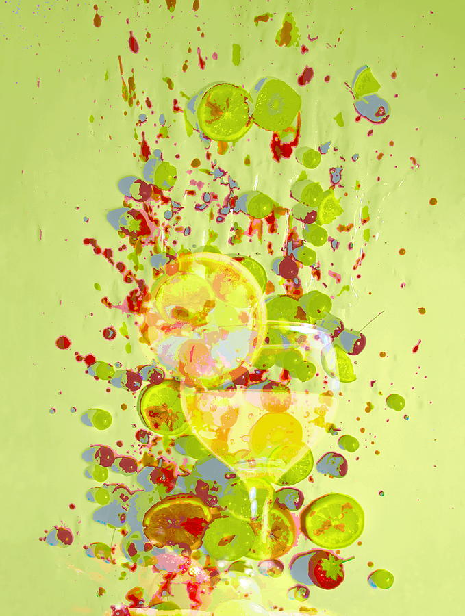 Abstract Digital Art - Cocktail And Fruit Against Splatterd by Roz Woodward