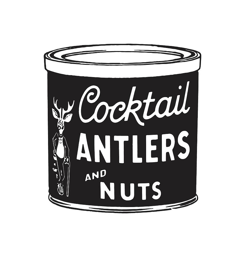 Black And White Drawing - Cocktail Antlers and Nuts Can by CSA Images