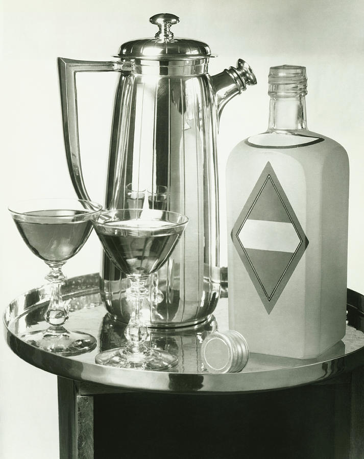 Cocktail Shaker, Two Glasses And Bottle Photograph by George Marks