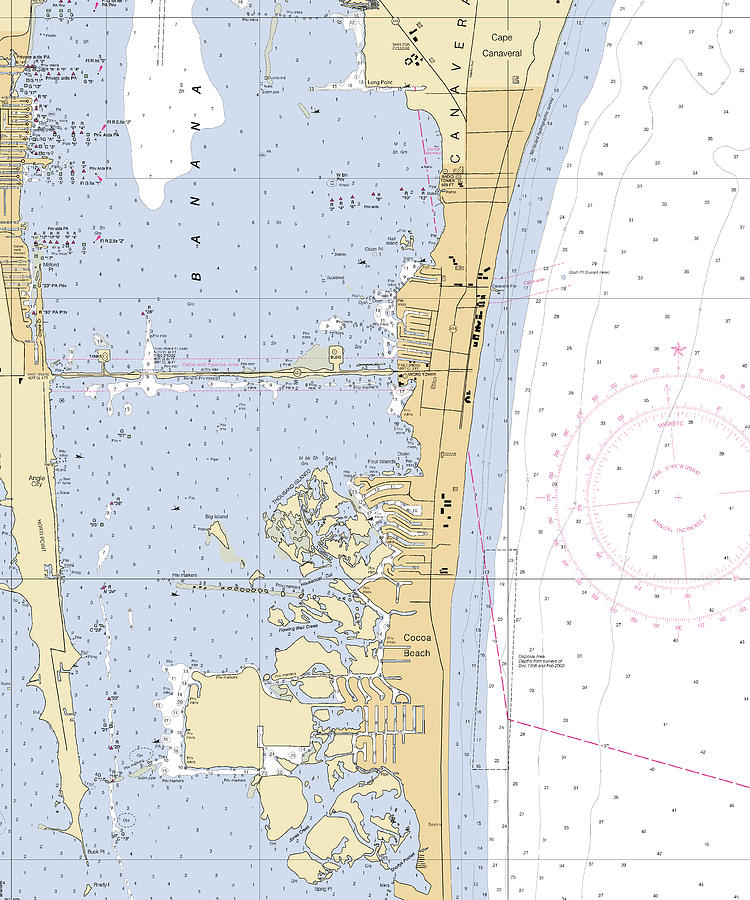 Cocoabeach florida Nautical Chart _v6 Mixed Media by Sea Koast Pixels