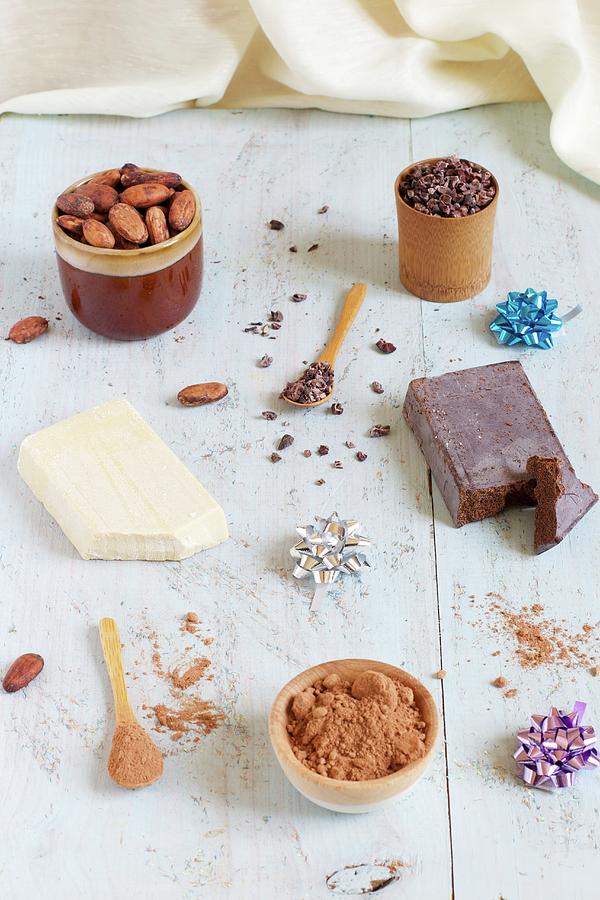 Cocoa Beans: Whole, Grated And Ground And Cocoa Butter And Paste Photograph by Chaudron Pastel
