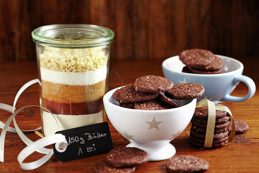 Coconut Chocolate Cookies And Baking Mix In A Glass Photograph by Teubner Foodfoto