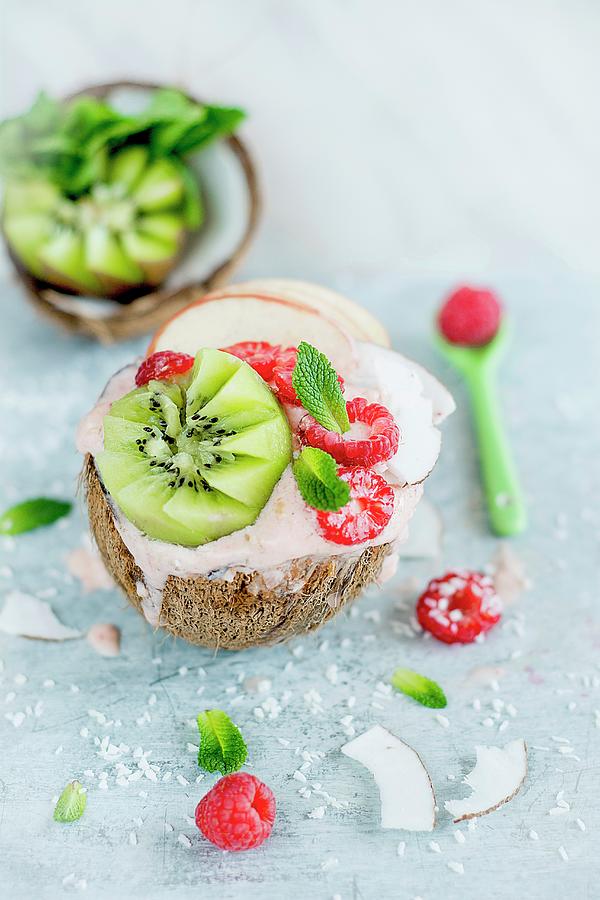 Coconut Ice Cream With Fruits Photograph by Olimpia Davies