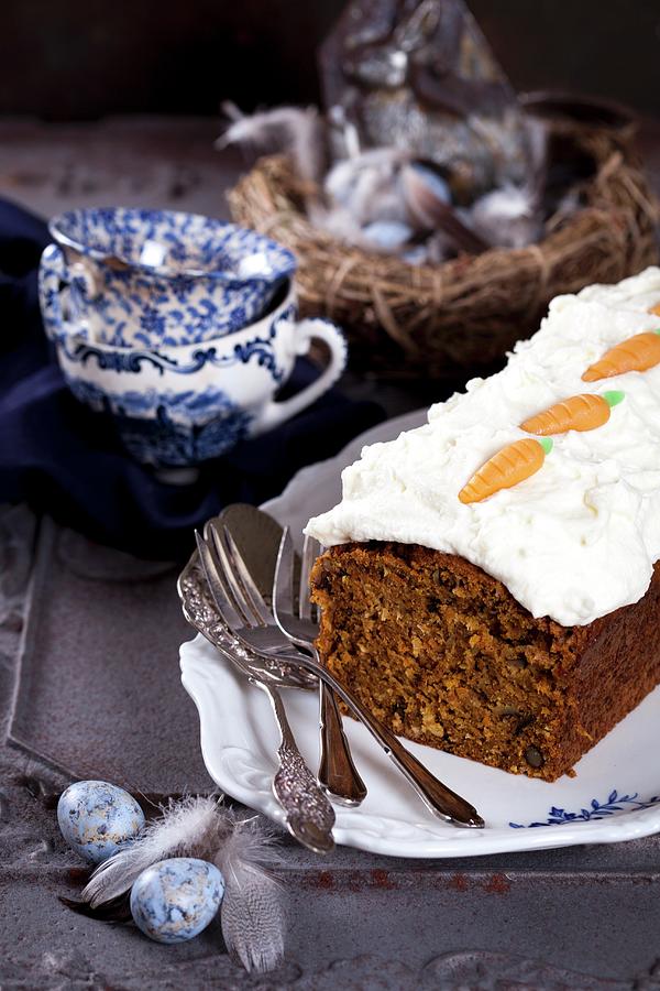 Coconut, Walnut And Carrot Cake With Coconut Cream And Coconut Flour Sugar For Easter Photograph by Elisabeth Von Plnitz-eisfeld