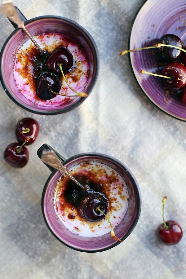 Coconut Yoghurt With Cherries Photograph by Natalia Mantur