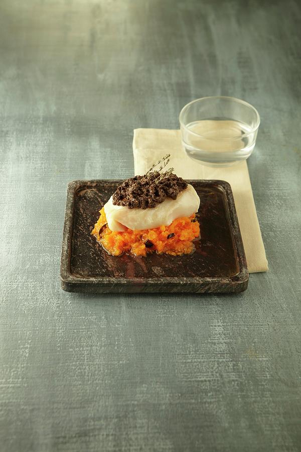 Cod Fillet With Olive Tapenade On Pumpkin Mash Photograph by Atelier Mai 98