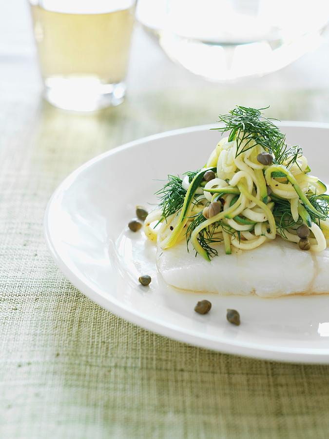 Cod Fillet With Spaghetti, Dill And Capers Photograph by Martin Dyrlv