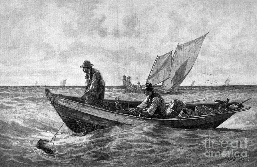 Cod Fishing Men In Boat In Sea Woodcut Photograph by Bettmann