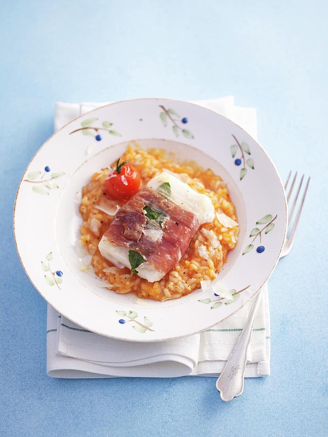 Cod Saltimbocca One Tomato Risotto Photograph by Oliver Brachat