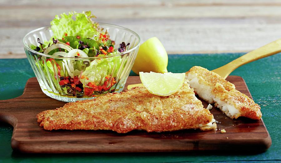 Cod With An Almond Crust With A Side Salad Photograph by Teubner Foodfoto