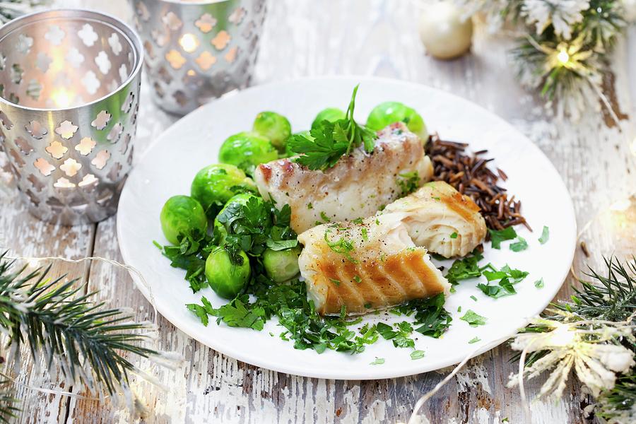 Cod With Cabbage Brussels Sprouts Photograph by Boguslaw Bialy