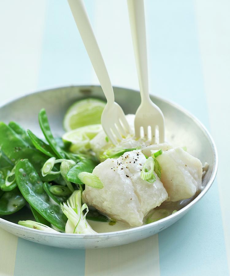 Cod With Coconut Milk Sauce And Sugar Peas Photograph by Fnot
