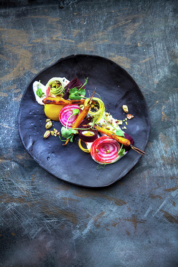 Cod With Mussels, Fennel And Chioggia Beet top View Photograph by Lara ...