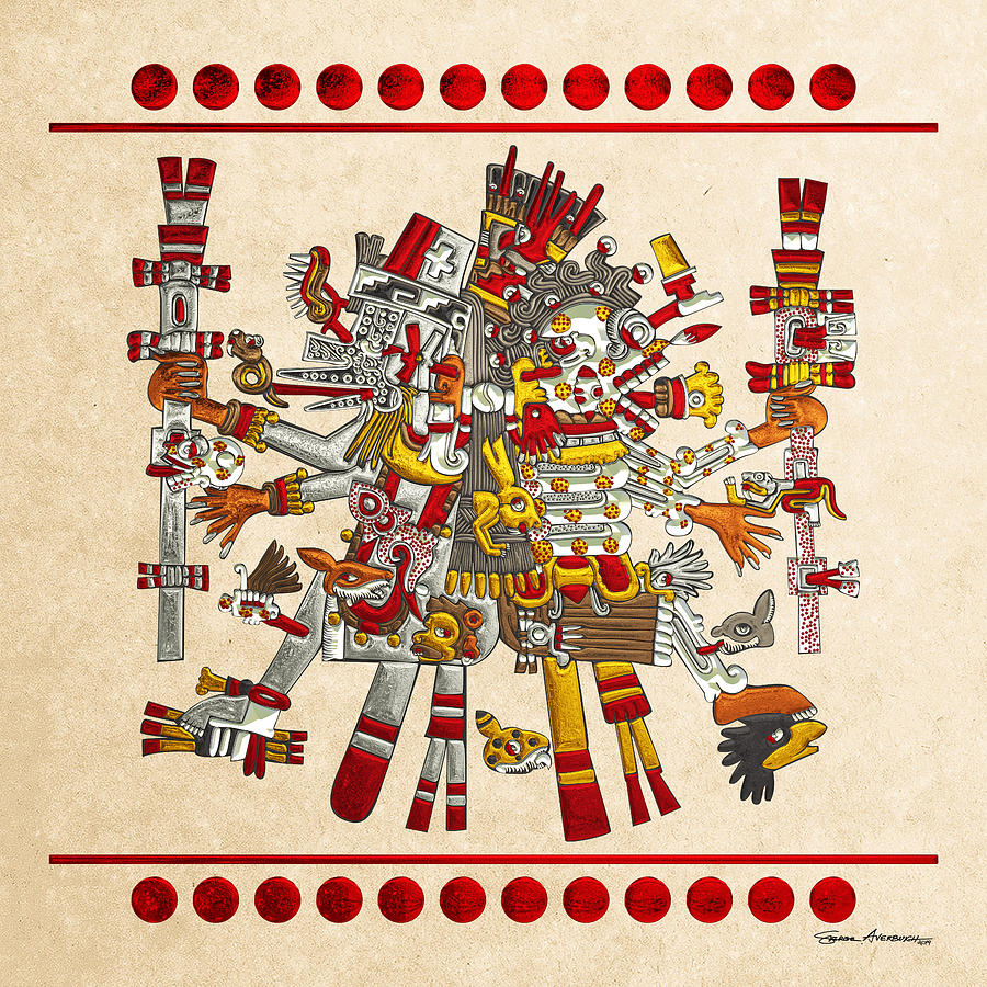 Codex Borgia Aztec Gods Quetzalcoatl Wind God With Mictlantecuhtli God Of Death On Vellum Digital Art By Serge Averbukh
