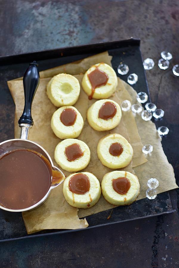 Coffee And Caramel Cookies On A Baking Sheet Photograph by Tanja Major