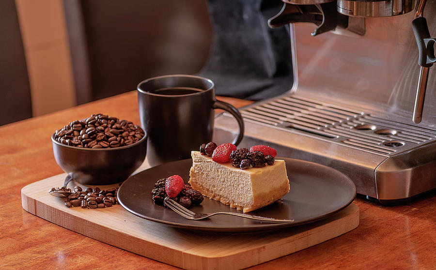 Dessert Photograph - Coffee And Cheesecake by Mark Vegera Dessert Photograph - Coffee And Cheesecake by Mark Vegera