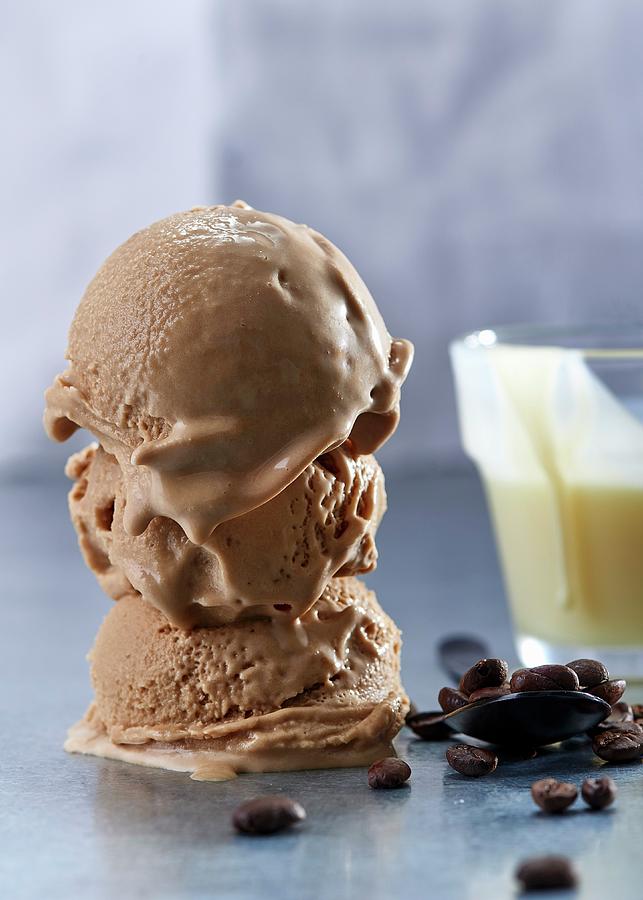 Coffee And Chocolate Ice Cream With Vanilla Sauce Photograph by Great Stock!