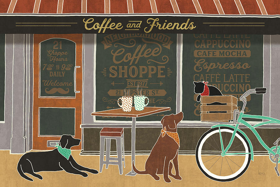 Animal Mixed Media - Coffee And Friends I by Veronique Charron