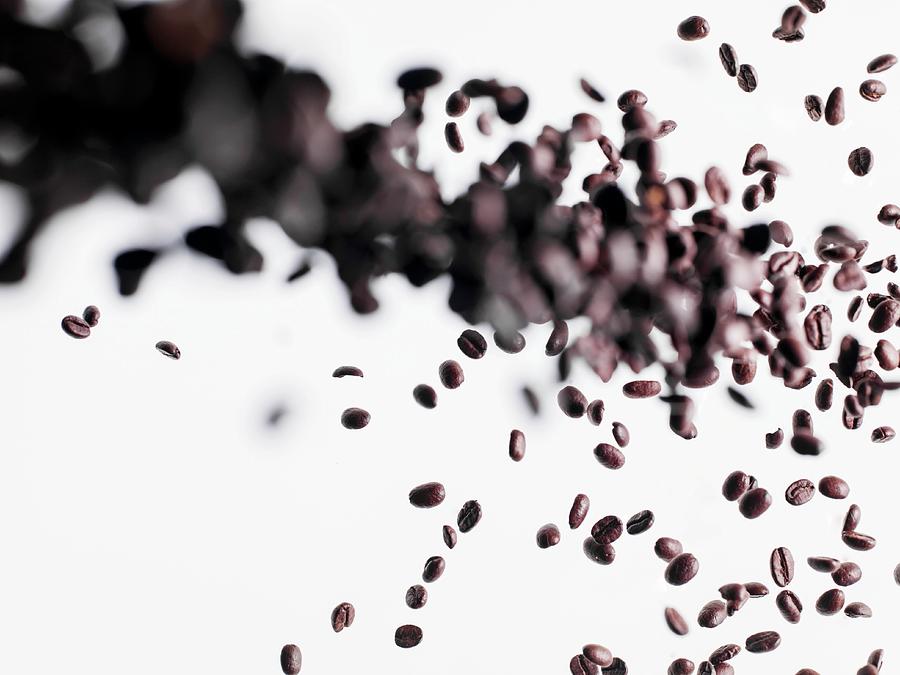 Coffee Beans Falling Onto A White Surface Photograph by Michael Van Emde Boas