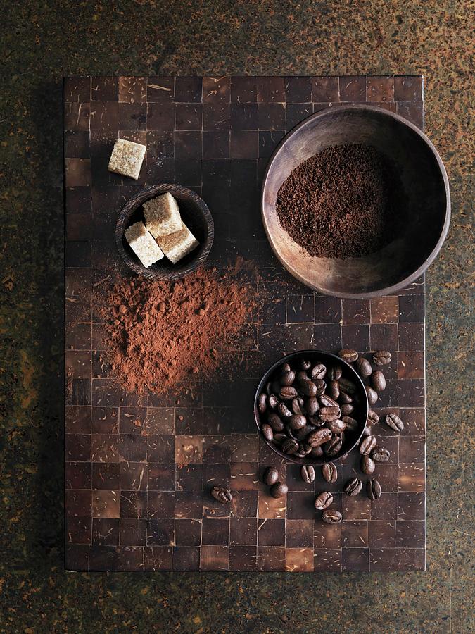 Coffee Beans, Ground Coffee And Sugar Cubes Photograph by Jonathan Gregson