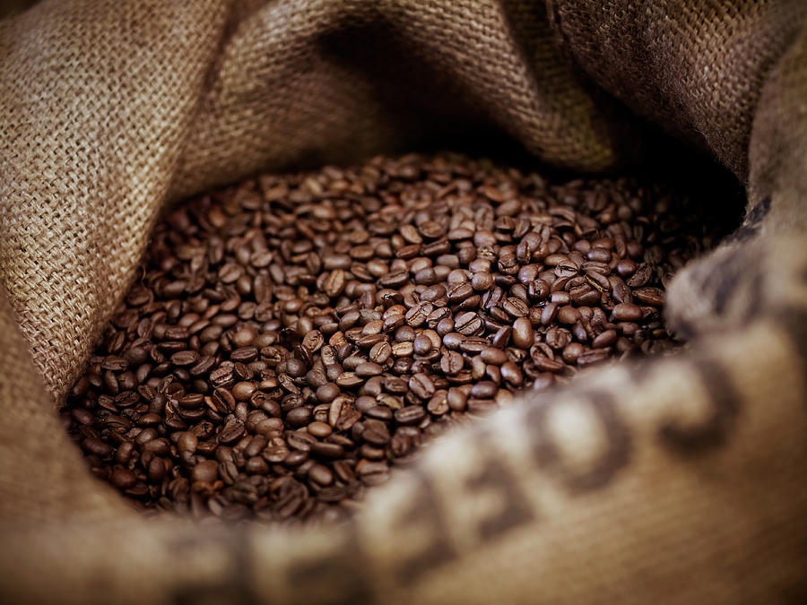 Coffee Beans In Burlap Sack Photograph by Adam Gault