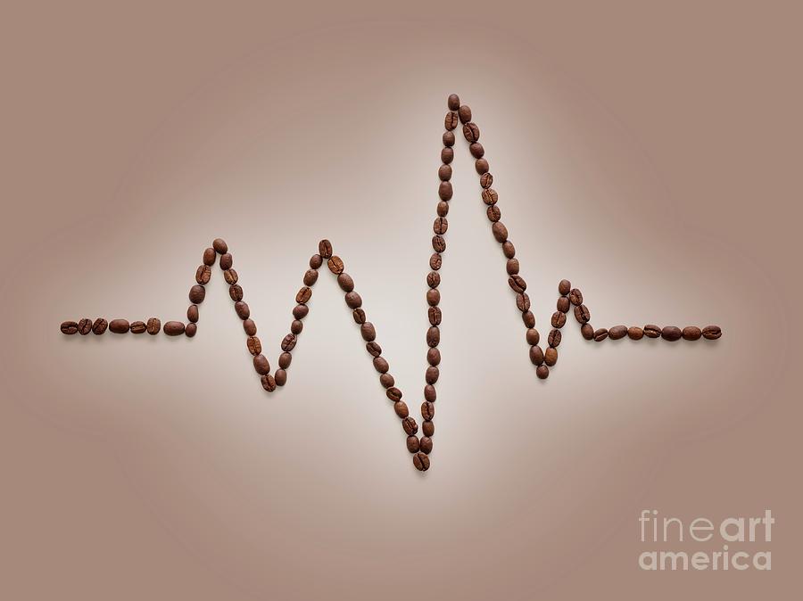 Coffee Photograph - Coffee Beans Making An Electrocardiogram Line by Science Photo Library