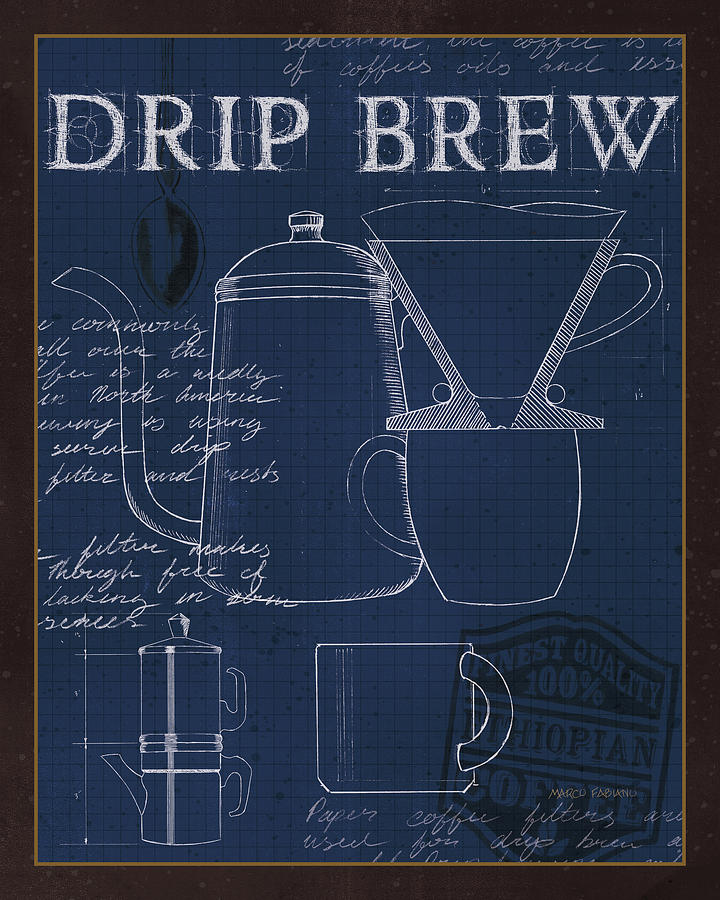 Coffee Painting - Coffee Blueprint IIi Indigo by Marco Fabiano