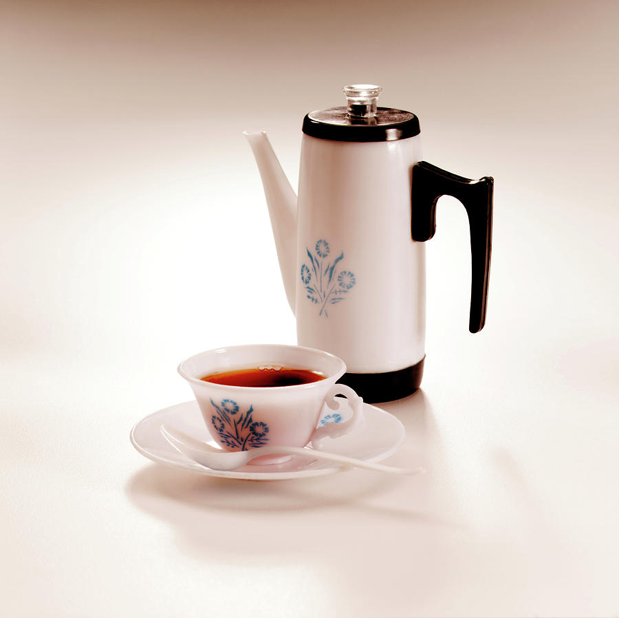 Coffee Drawing - Coffee Cup and Saucer With Percolator by CSA Images