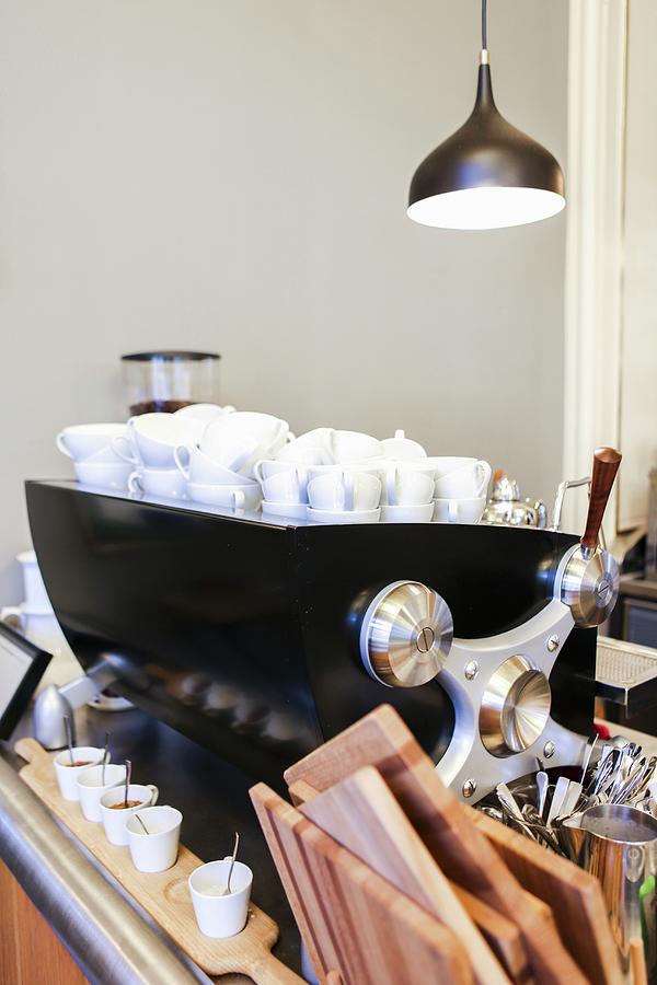Coffee Cups And Bar Utensils In Supersense, Vienna, Austria Photograph by Sandra Krimshandl-tauscher