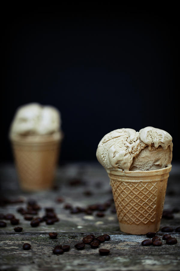 Coffee Ice Cream Cones And Fresh Coffee Photograph by Les Hirondelles Photography